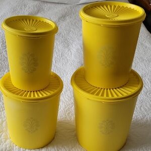 Vintage Tupperware Yellow Servalier Canister Set- 4 items